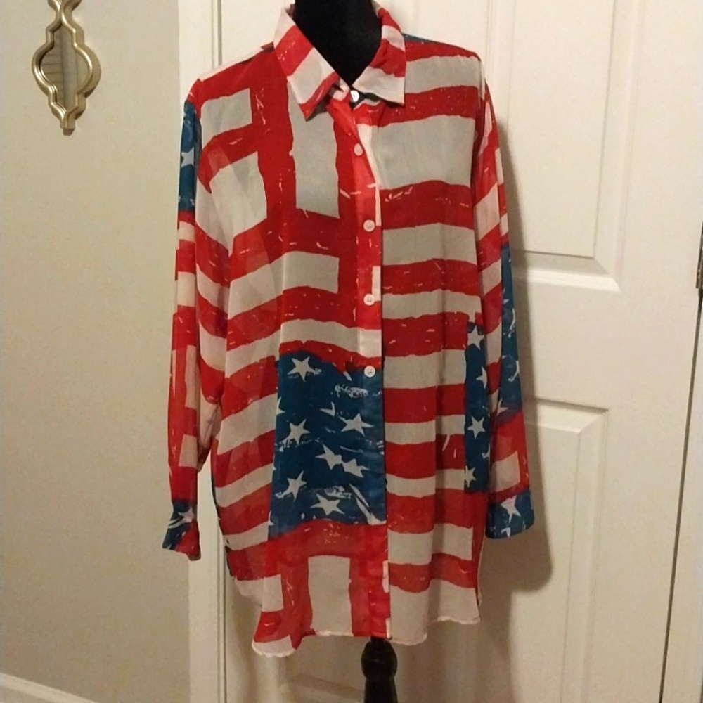 Main Street sheer American Flag blouse